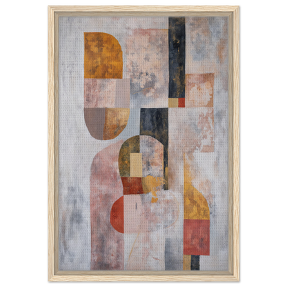 Abstract painting of geometric shapes in muted colors, Interwoven Dream Geometry framed canvas print