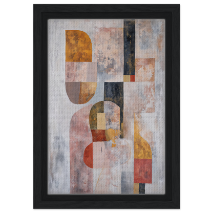 Abstract painting of geometric shapes in muted colors, Interwoven Dream Geometry framed canvas print