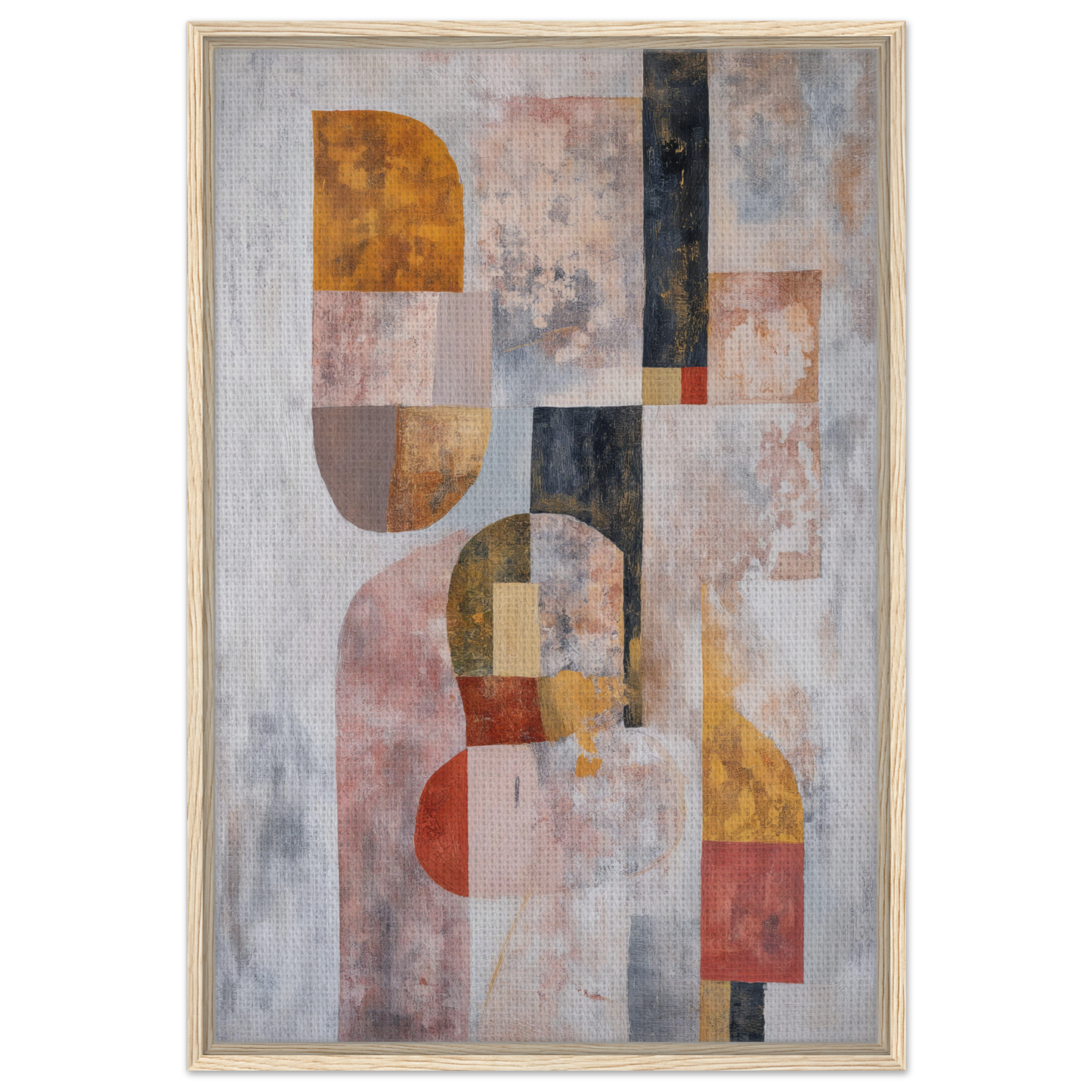 Abstract painting of geometric shapes in earthy tones, Interwoven Dream Geometry framed canvas print