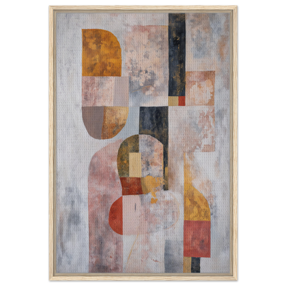 Abstract painting of geometric shapes in earthy tones, Interwoven Dream Geometry framed canvas print