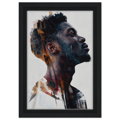 Portrait painting of a young Black man in profile for Introspective Chromatic Aphorism framed canvas print