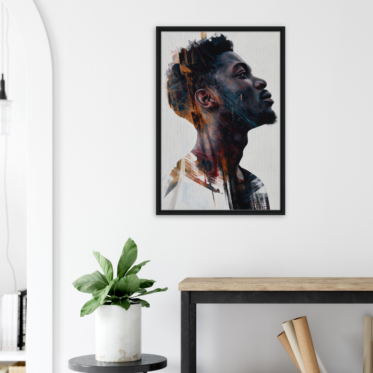 Portrait of a person with dark skin in profile for Introspective Chromatic Aphorism room decor