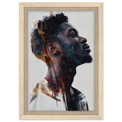 Portrait of a young Black man in vibrant colors, framed canvas print from Introspective Chromatic Aphorism