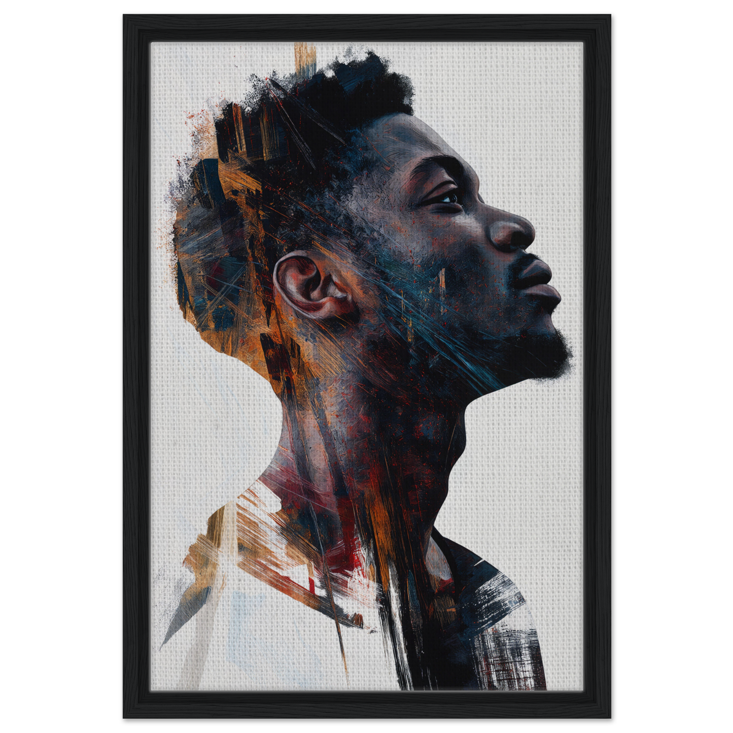 Portrait painting of a Black man, expressive brushstrokes for Introspective Chromatic Aphorism