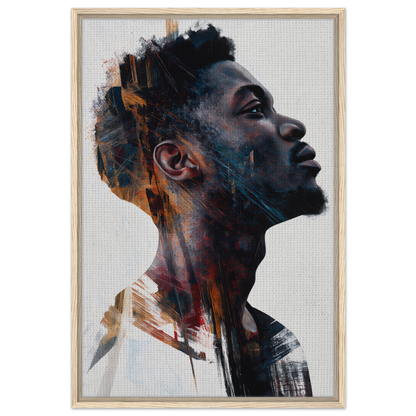 Portrait of a Black man with vivid textures, featured in Introspective Chromatic Aphorism framed canvas print