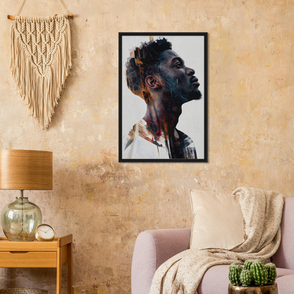 Portrait of a Black man gazing upward, featured in Introspective Chromatic Aphorism framed canvas print