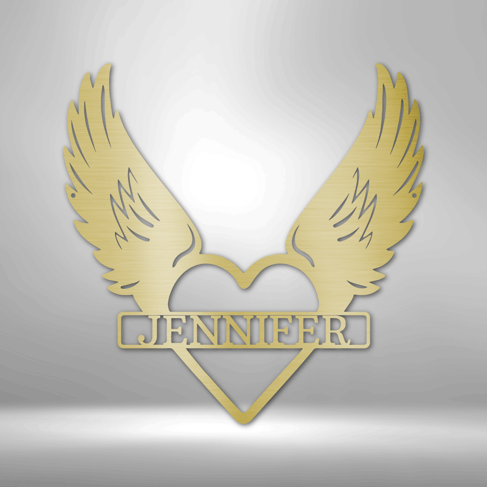 Golden winged heart design with the name ’Jennifer’ incorporated.