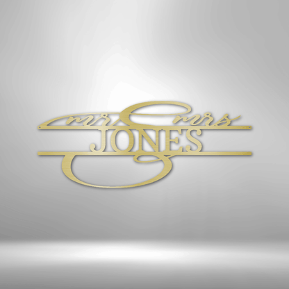 Gold-colored stylized logo featuring the name ’JONES’ with decorative flourishes.