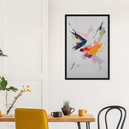 Abstract painting of a colorful bird in flight, framed canvas print from Kadinsky’s Blissstorm