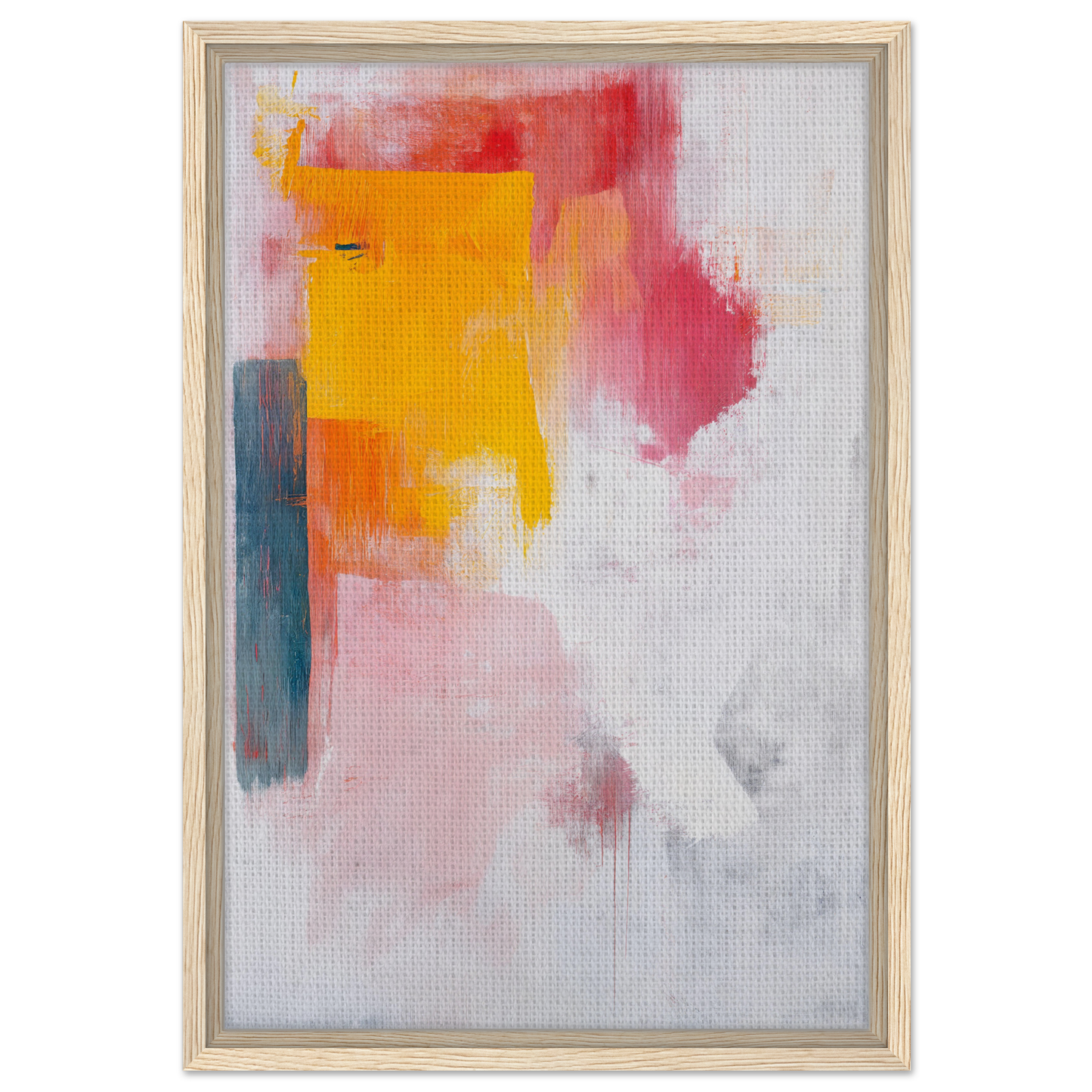 Abstract painting with vibrant yellow, pink, and blue for Kaleidoscope Yearning room decor