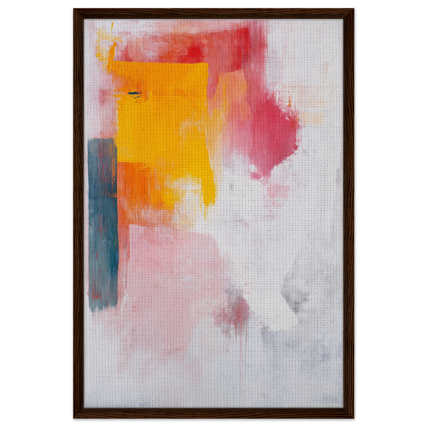 Abstract painting with vibrant yellow, pink, and blue brushstrokes for Kaleidoscope Yearning room decor