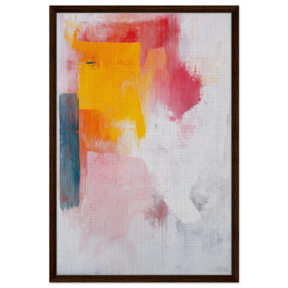 Abstract painting with vibrant yellow, pink, and blue brushstrokes for Kaleidoscope Yearning room decor