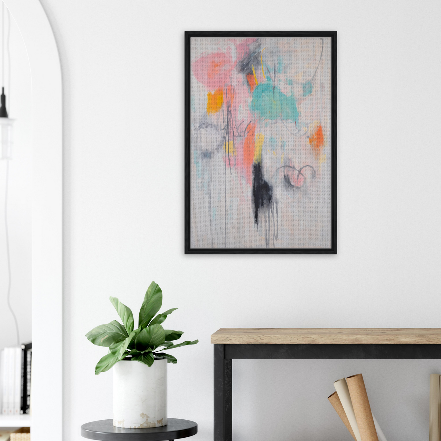 Abstract painting with pastel colors in a black frame, Kaleidoscopic Mindscape Awakens