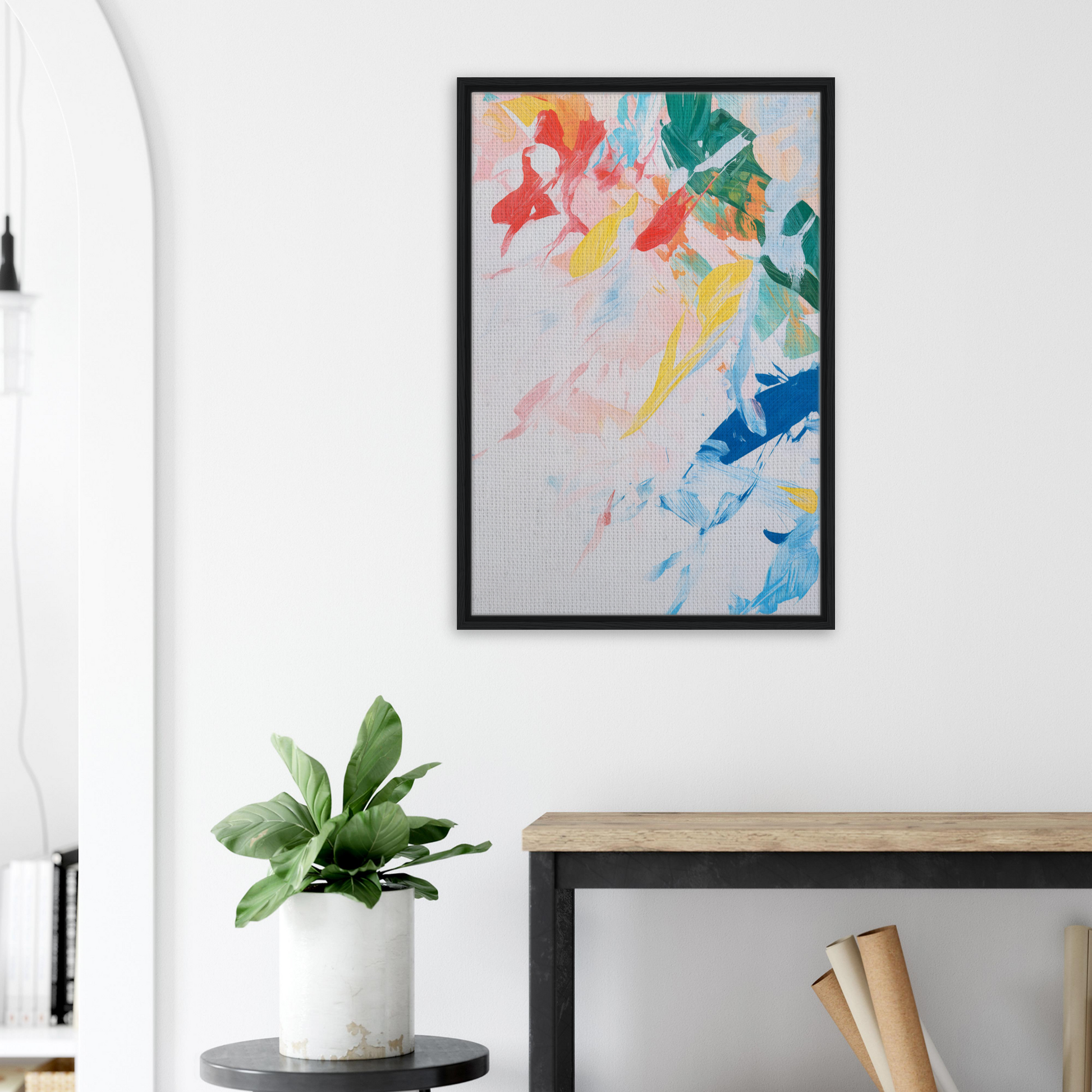 Framed abstract painting Kaleidoscopic Rhapsody Dance with colorful brushstrokes for room decor