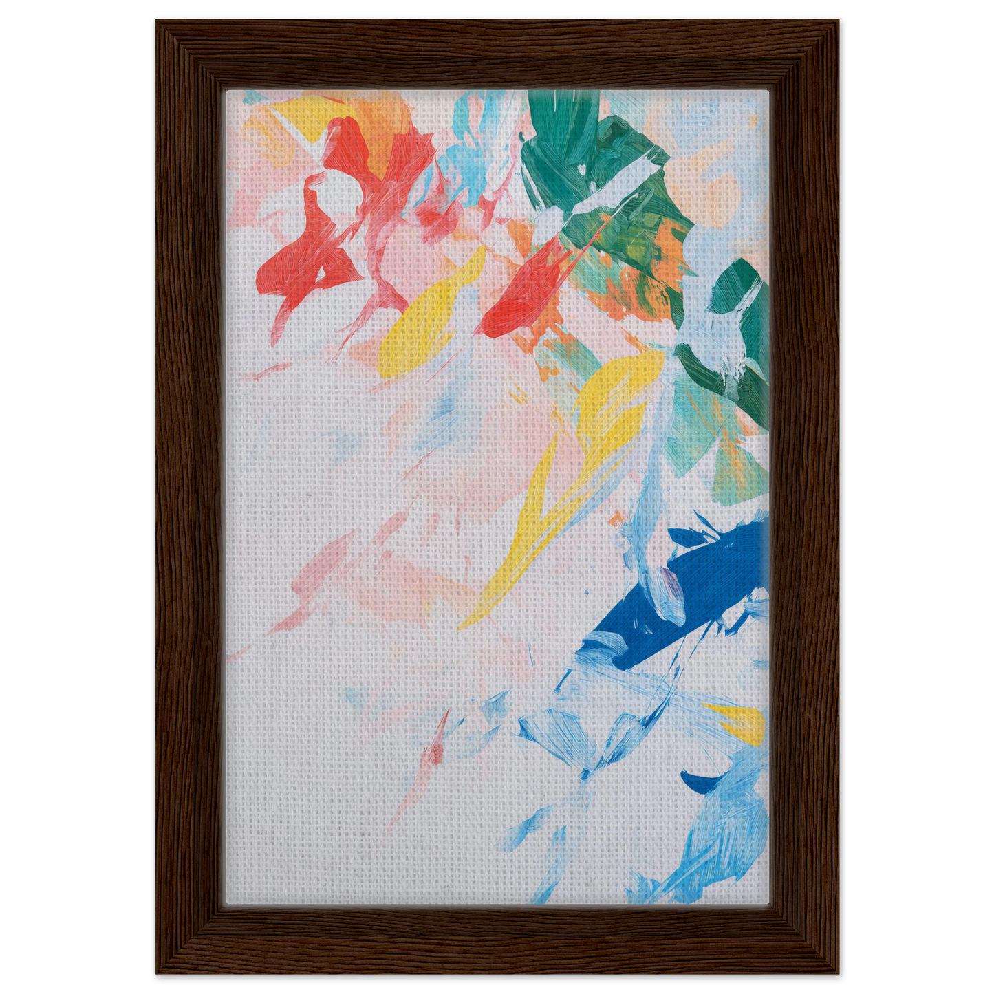 Abstract painting with vibrant brushstrokes in a wooden frame for Kaleidoscopic Rhapsody Dance