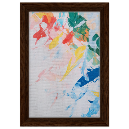 Abstract painting with vibrant brushstrokes in a wooden frame for Kaleidoscopic Rhapsody Dance