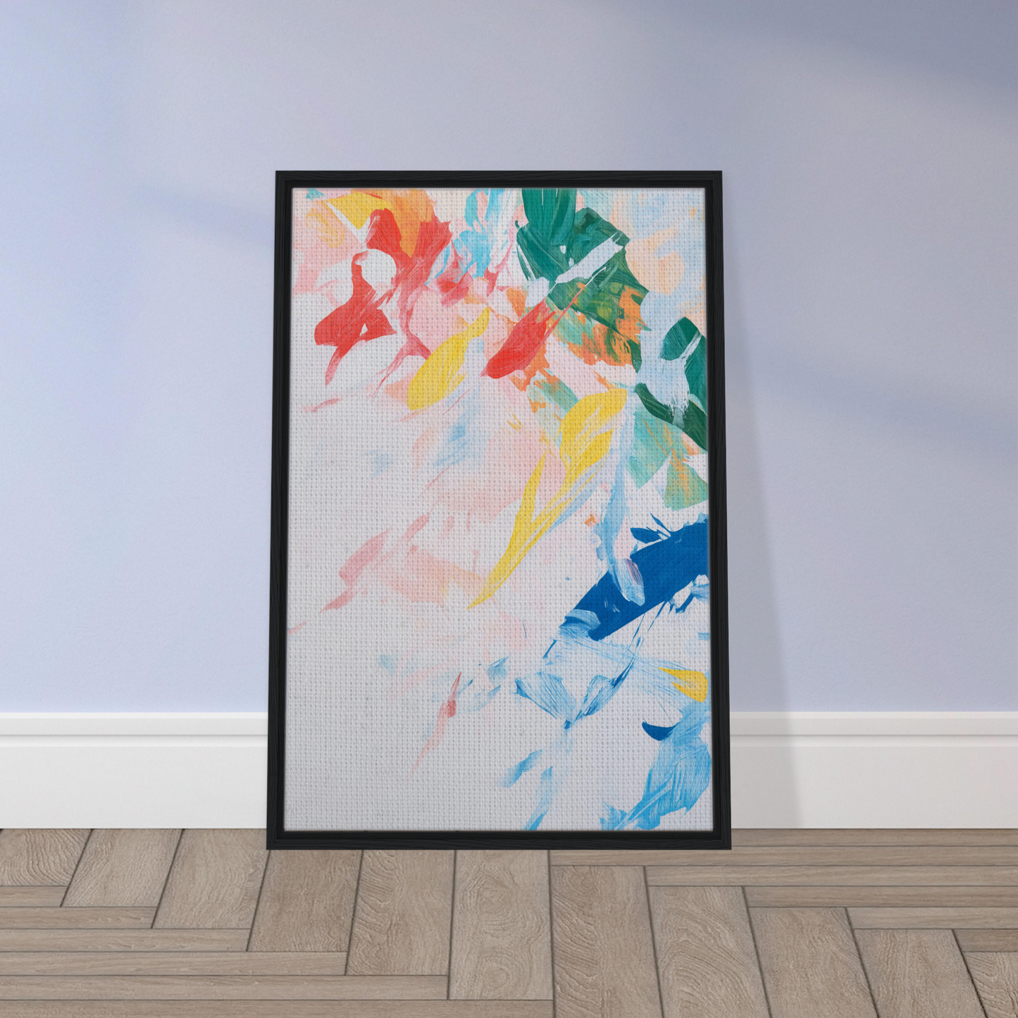 Framed abstract painting titled Kaleidoscopic Rhapsody Dance for stylish room decor