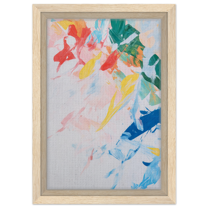 Abstract painting in light wooden frame showcasing vibrant colors for Kaleidoscopic Rhapsody Dance