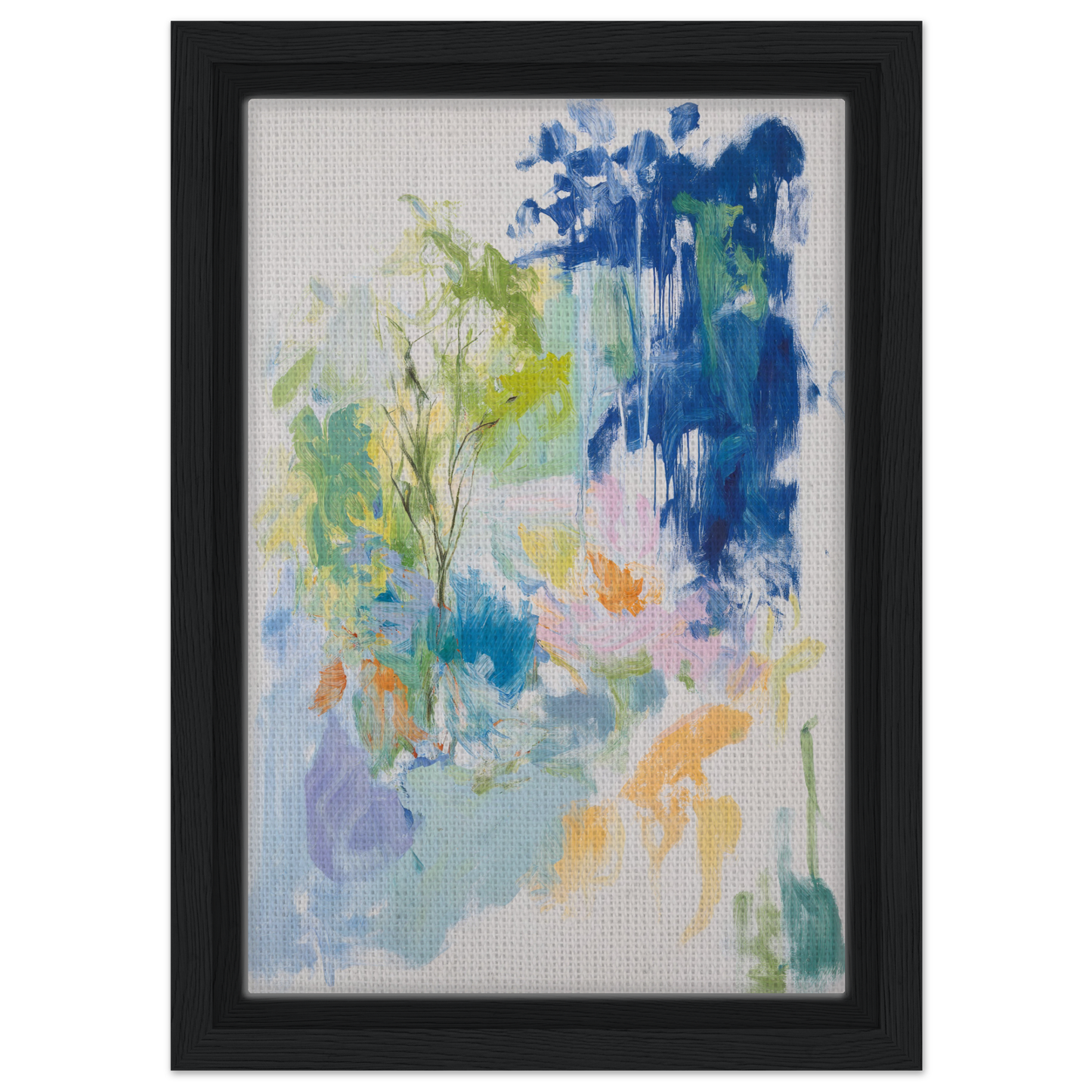 Abstract painting with soft blue, green, and yellow brushstrokes for Kosmic Painted Continental room decor