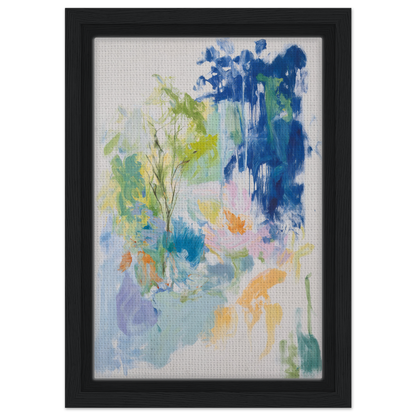 Abstract painting with soft blue, green, and yellow brushstrokes for Kosmic Painted Continental room decor