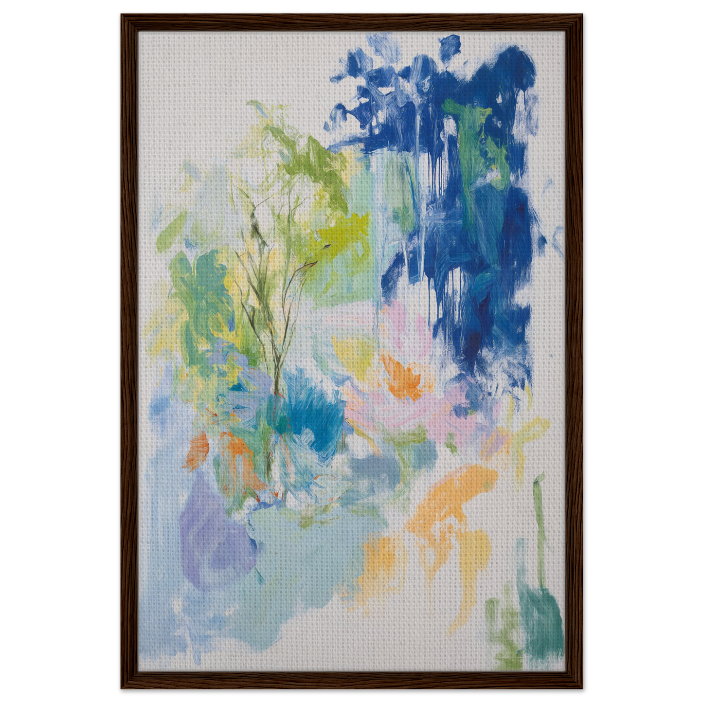 Abstract painting with soft blue, green, and yellow hues in Kosmic Painted Continental framed canvas print