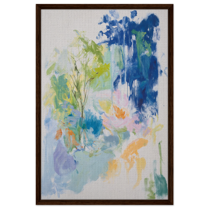 Abstract painting with soft blue, green, and yellow hues in Kosmic Painted Continental framed canvas print