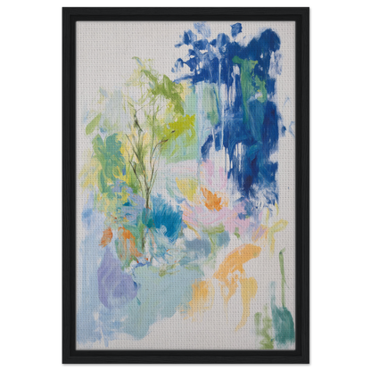 Abstract painting with vibrant blue, green, and yellow strokes for Kosmic Painted Continental room decor