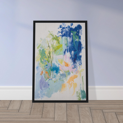 Abstract painting in blue and green hues, framed for stylish room decor from Kosmic Painted Continental