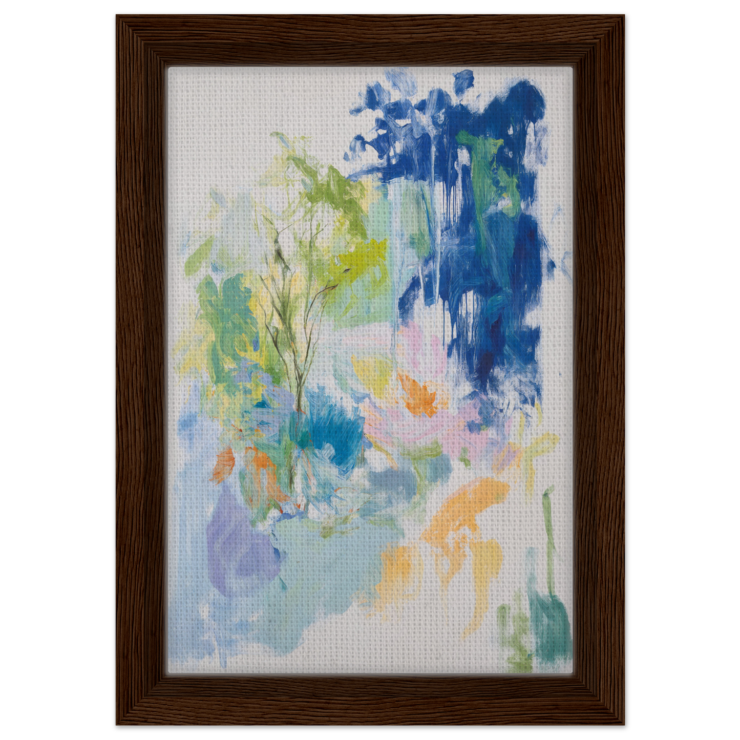 Abstract painting in blue, green, and yellow brushstrokes for Kosmic Painted Continental room decor