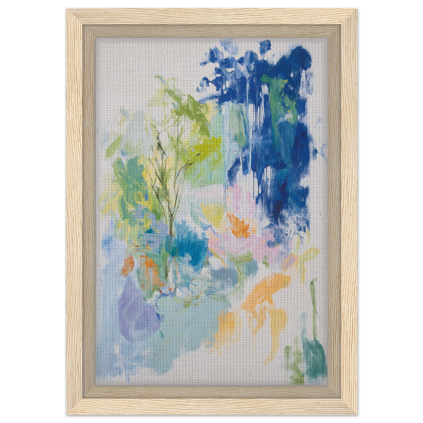 Abstract painting in soft blue, green, and yellow for Kosmic Painted Continental room decor