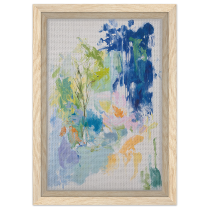 Abstract painting in soft blue, green, and yellow for Kosmic Painted Continental room decor