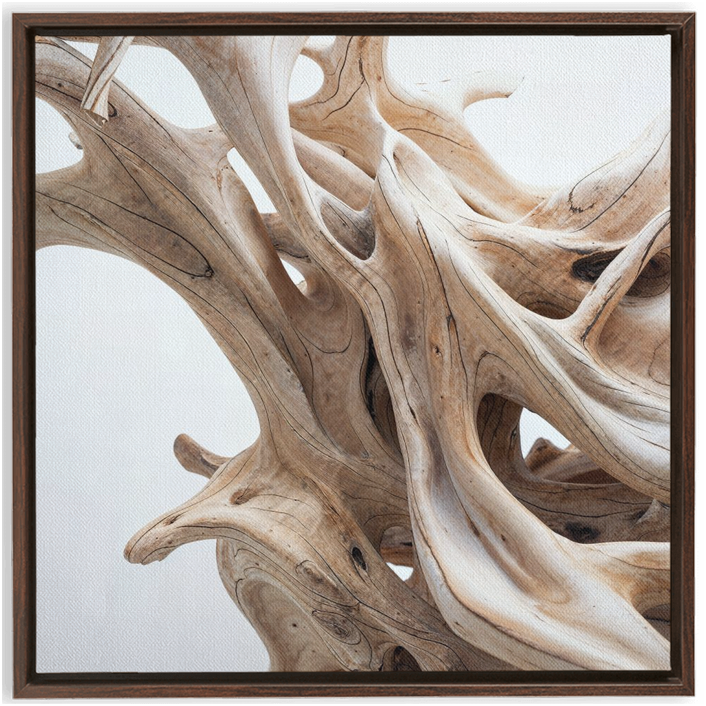 A large drift wood sculpture with a white background