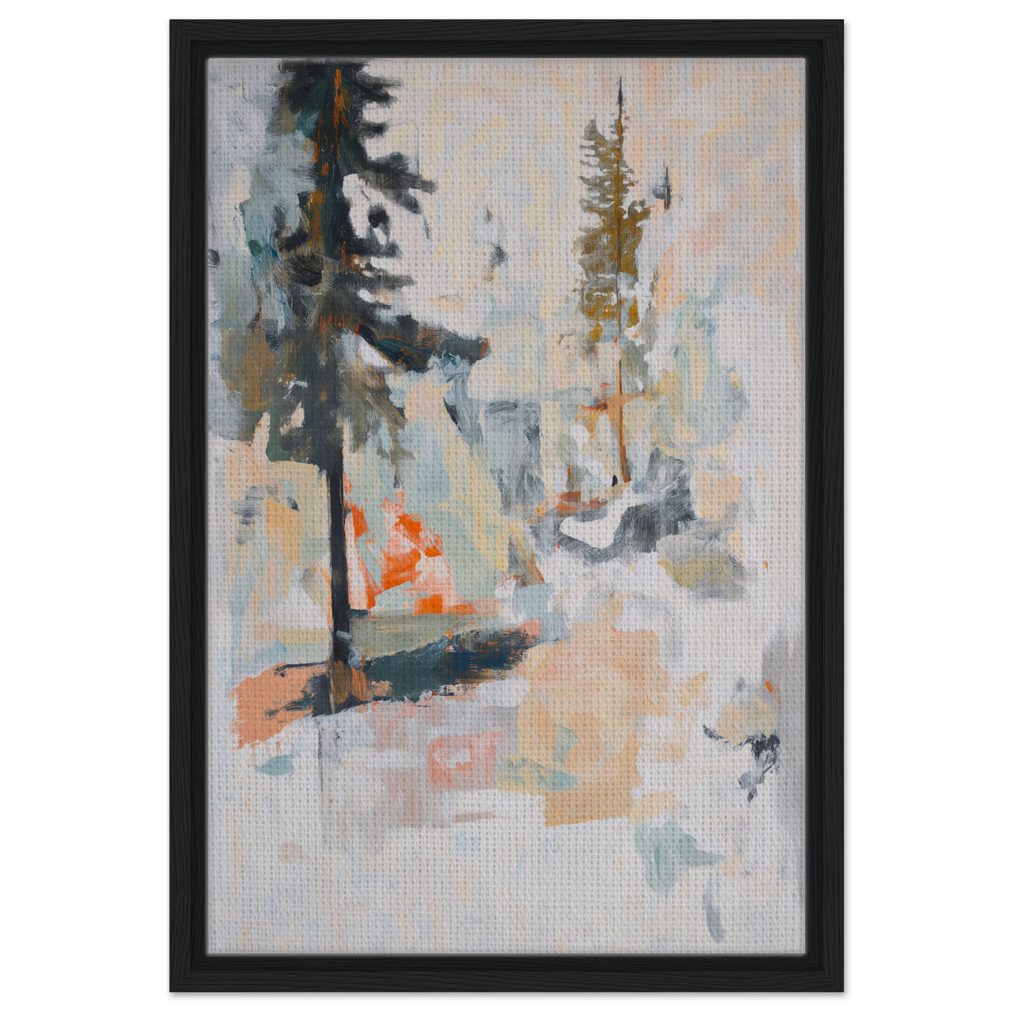 Abstract painting of Latent Arboreal Dreams with muted forest elements for room decor