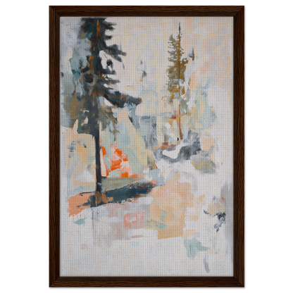 Abstract painting of trees in muted colors with orange, part of Latent Arboreal Dreams