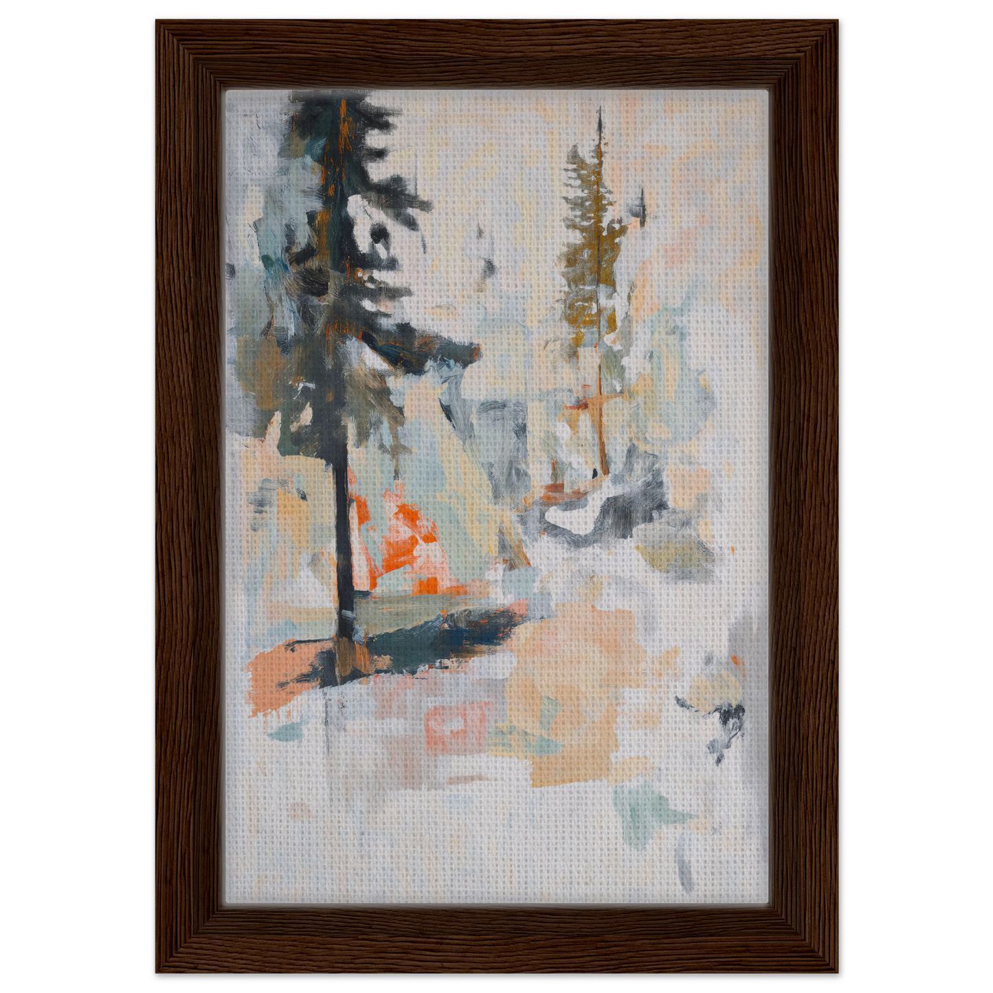 Abstract painting in muted colors depicting a forest scene for Latent Arboreal Dreams room decor