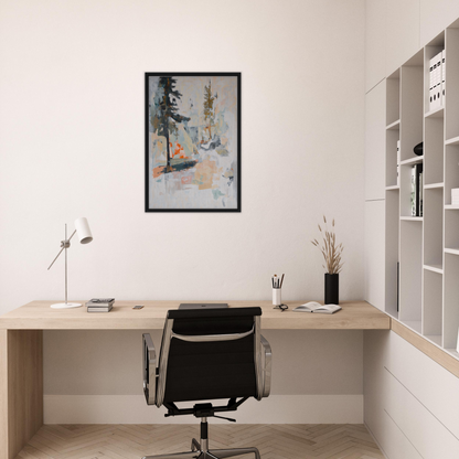 Minimalist home office featuring Latent Arboreal Dreams artwork and stylish decor elements