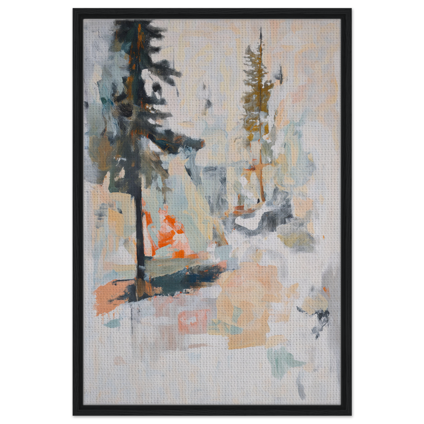 Abstract painting in muted colors and brushstrokes, Latent Arboreal Dreams framed canvas print