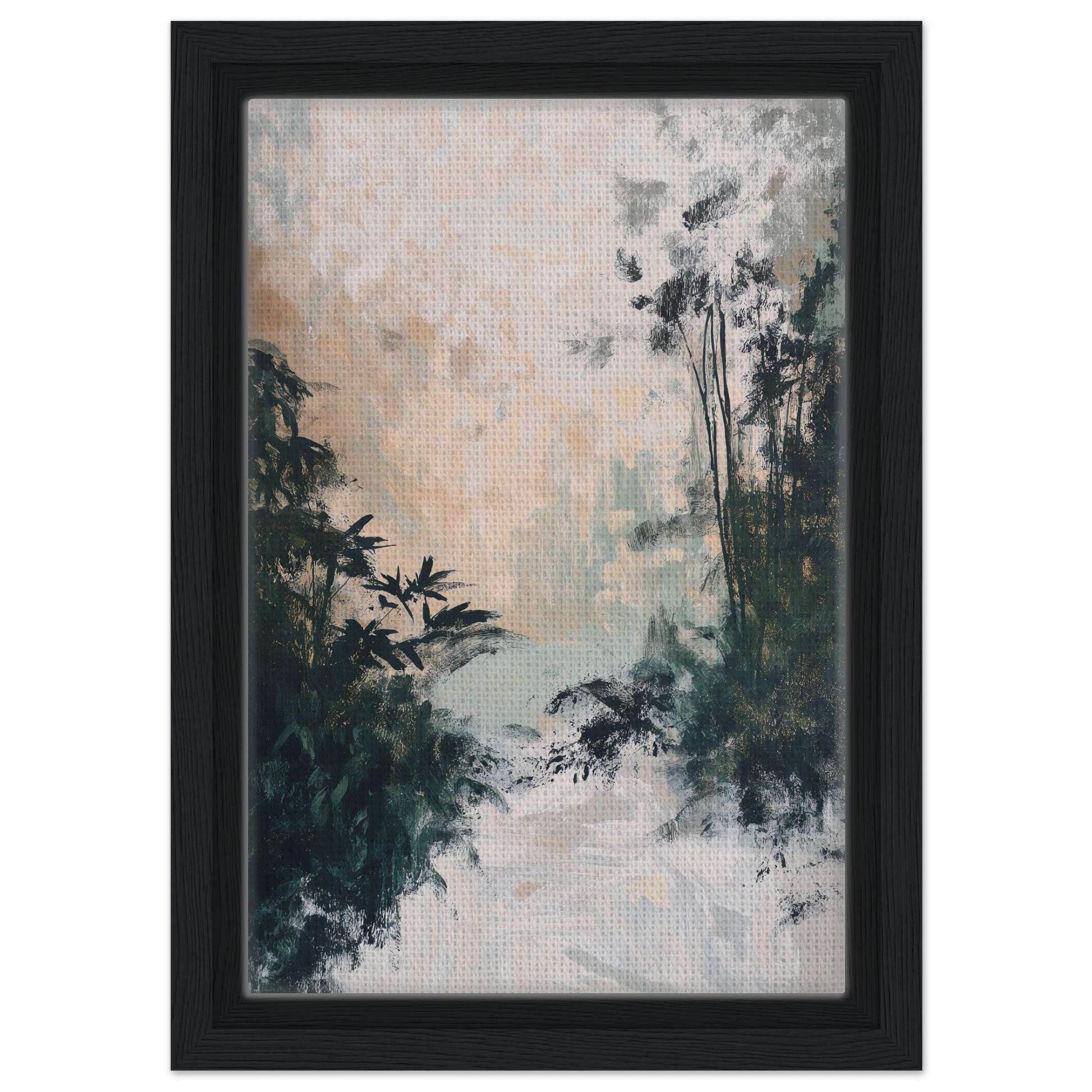 Framed painting of a misty forest from the Leafy Whisper Odyssey room decor collection