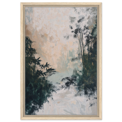 Framed canvas print of a misty forest in the Leafy Whisper Odyssey collection