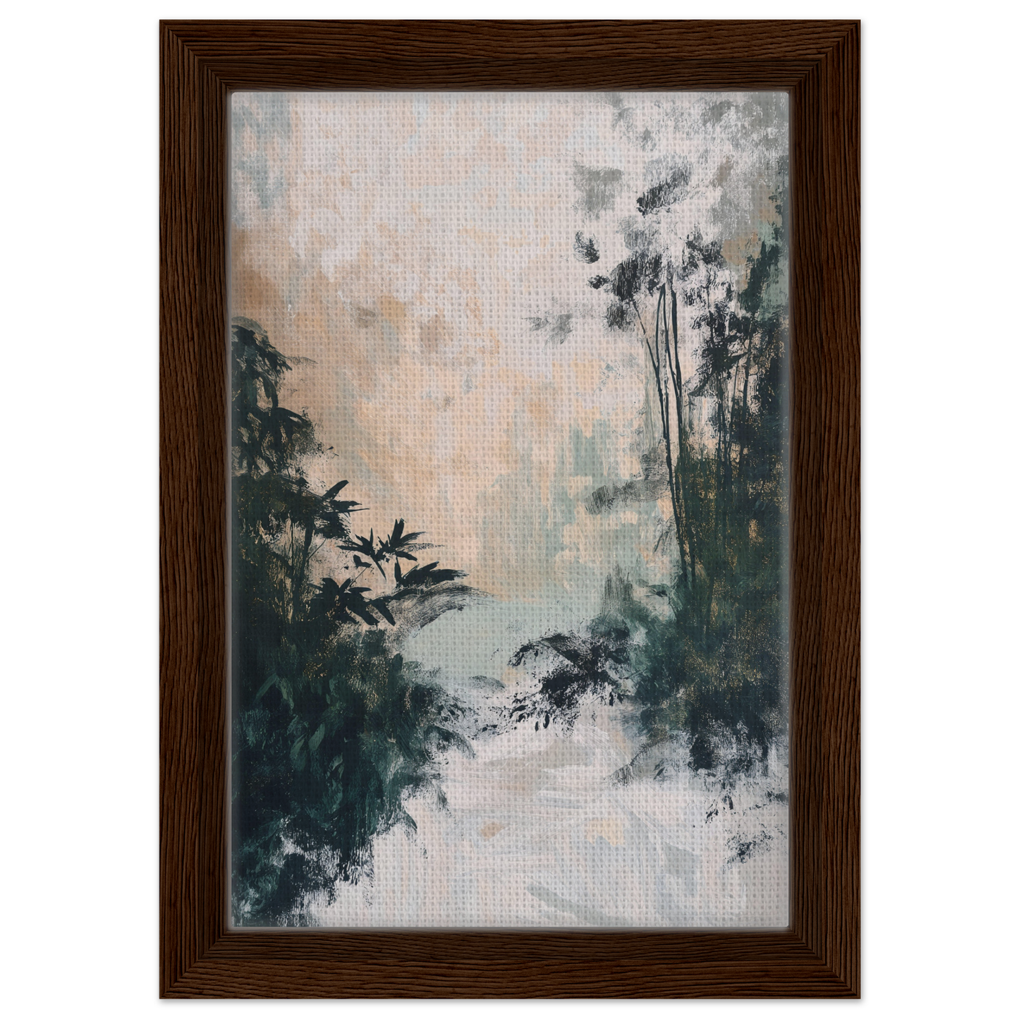 Framed canvas print of a misty forest in Leafy Whisper Odyssey collection