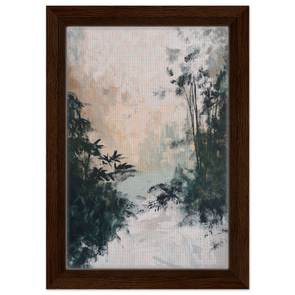 Framed canvas print of a misty forest in Leafy Whisper Odyssey collection