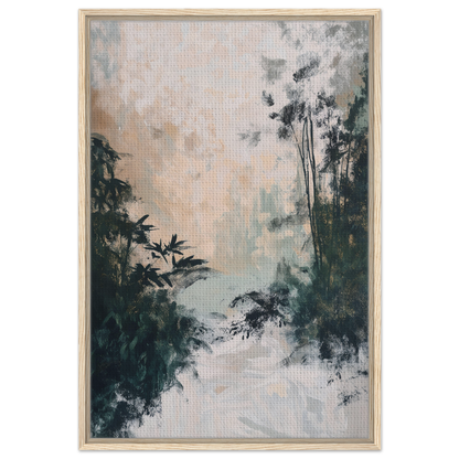 Framed painting of a misty forest for Leafy Whisper Odyssey room decor