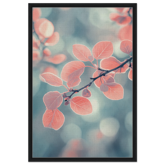 Delicate pink leaves on a branch in Leaves Transcendent Whirl framed canvas print