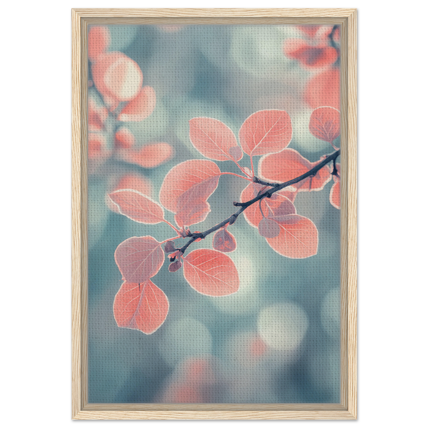 Delicate pink leaves on a branch in Leaves Transcendent Whirl framed canvas print