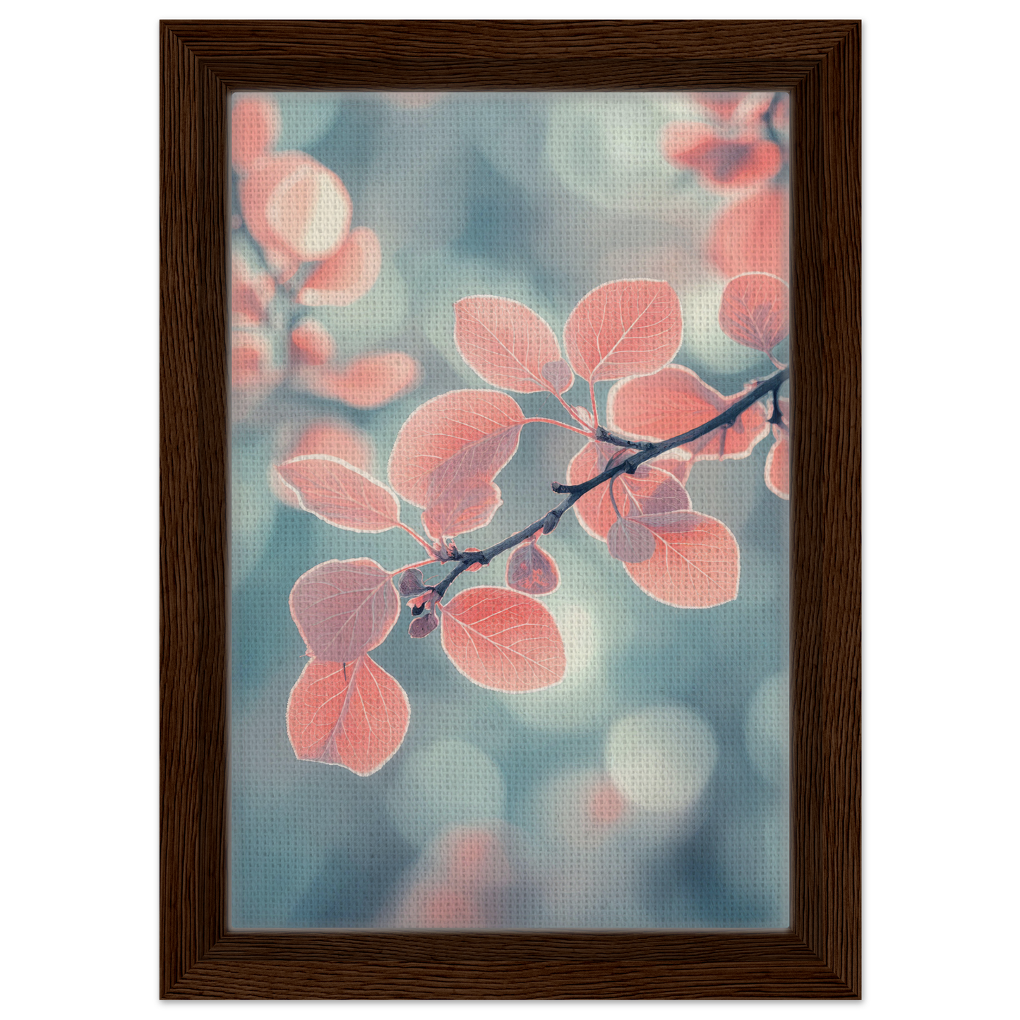 Delicate pink leaves on a branch in the Leaves Transcendent Whirl framed canvas print