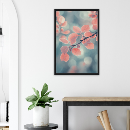 Framed canvas print of delicate pink leaves in ’Leaves’ Transcendent Whirl