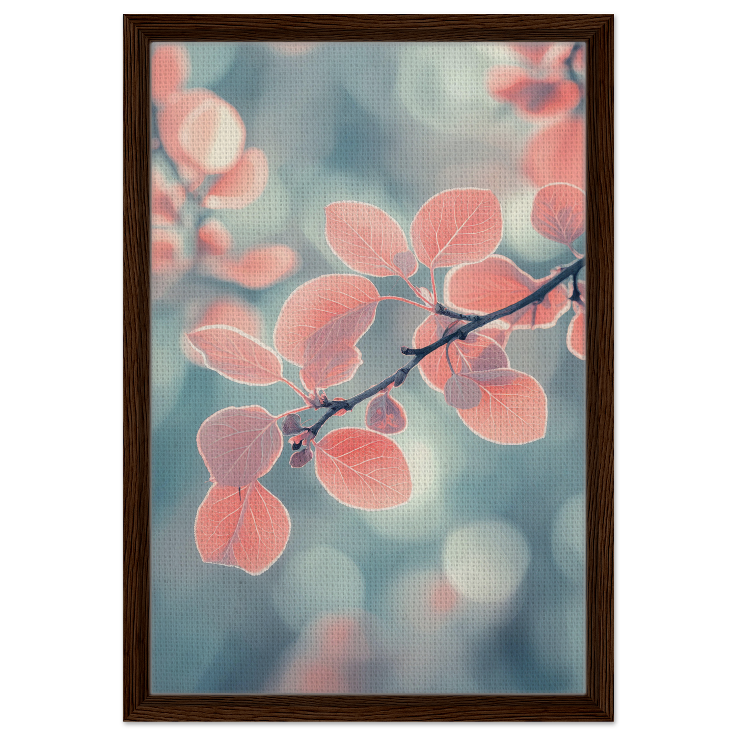 Delicate pink leaves on a branch featured in Leaves Transcendent Whirl framed canvas print