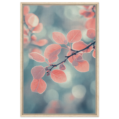 Delicate pink leaves on a branch in Leaves Transcendent Whirl framed canvas print