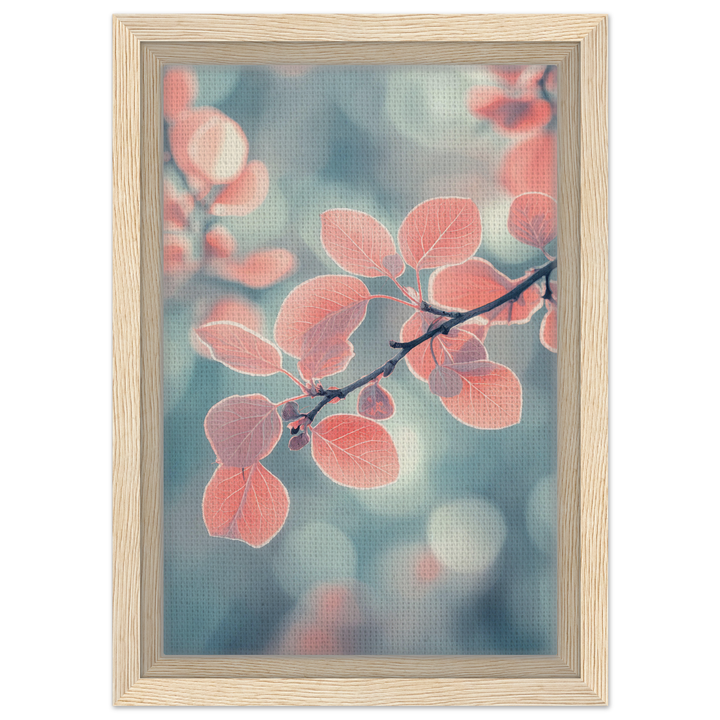 Delicate pink leaves on a branch featured in Leaves Transcendent Whirl framed canvas print