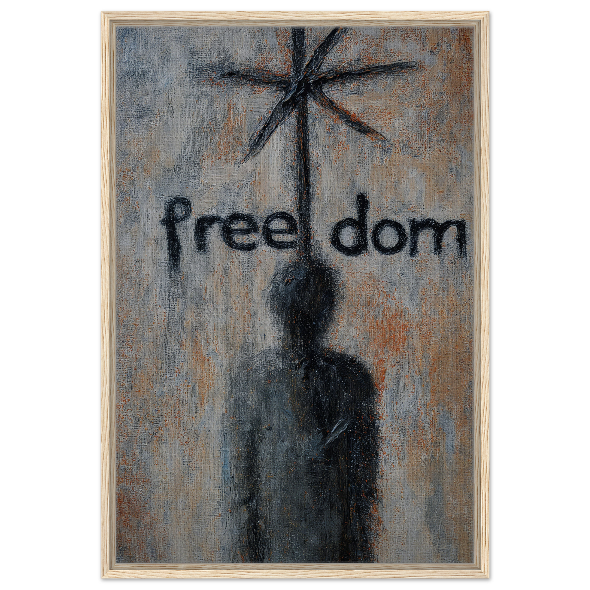 Silhouetted figure with freedom above, symbolizing Liberation Illusive Dream room decor